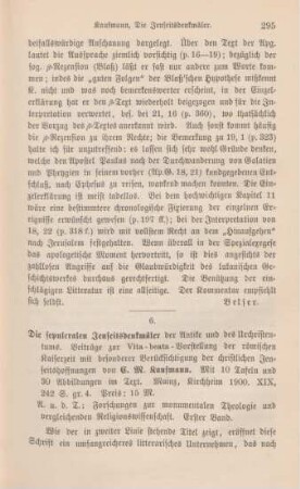295-297 [Rezension] Kaufmann, Carl Maria, Die sepulcralen Jenseitsdenkmäler der Antike und des Urchristentums