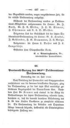 66. Protocoll-Auszug der 365sten Deliberations-Versammlung. : Donnerstag den 10. Juli 1845.