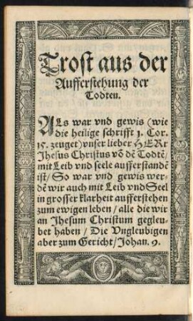 Trost aus der Aufferstehung der Todten.