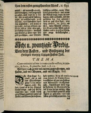 631-653, Acht u. zwantzigste Predig. Vom dem Fasten, und Einsetzung der heiligen viertzig tägigen Fasten-Zeit