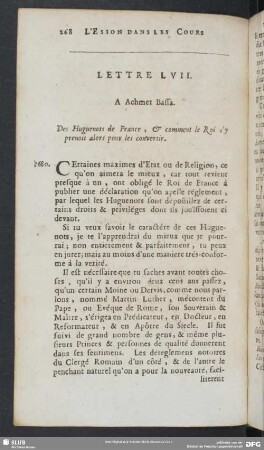 Lettre LVII. A Achmet Bassa