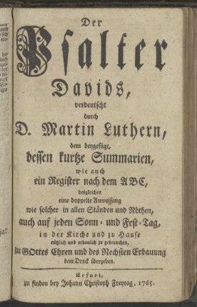 Der Psalter Davids, verdeutscht durch D. Martin Luthern, [...]