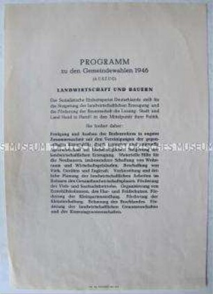 Sonderdruck der SED mit einem Auszug aus dem Programm zu den Gemeindewahlen 1946