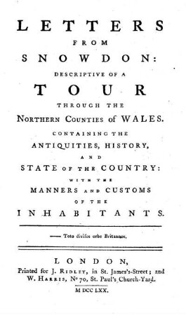 Letters from Snowdon descriptive of a tour through the northern counties of Wales