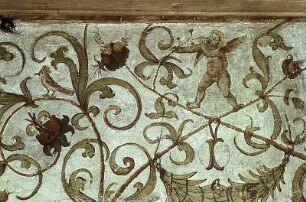 Rankenwerk mit naschendem Putto und Wiedehopf