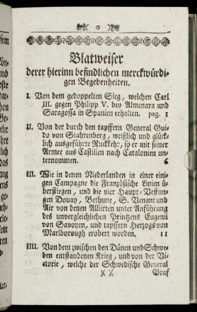 Blatweiser derer hierinn befindlichen merckwürdigen Begebenheiten