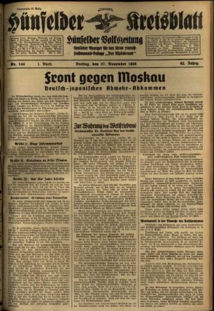 Erste Ausgabe vom Freitag, den 27. November 1936.