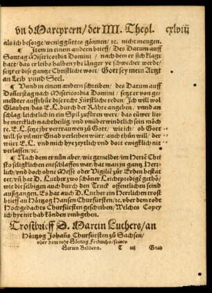 Trostbrieff D. Martin Luthers/ an Hörtzog Johanns Chrurfürsten zu Sachsen ...