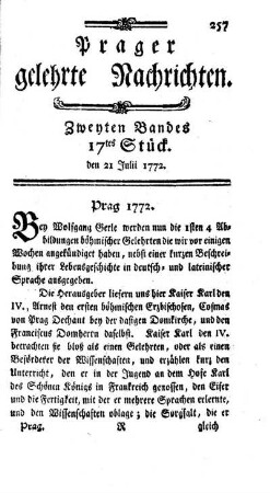 Zweyten Bandes 17tes Stück. den 21 Julii 1772.