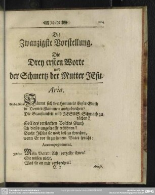 Die Zwanzigste Vorstellung. Die Drey ersten Worte und der Schmertz der Mutter Jesu
