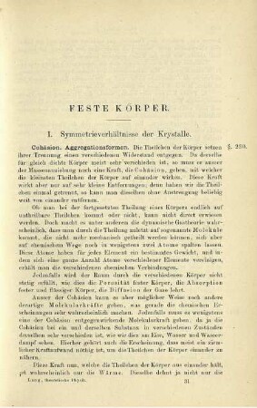 I. Symmetrieverhältnisse der Krystalle.