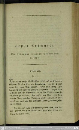Erster Abschnitt. Die Erbauung hölzerner Brücken enthaltend
