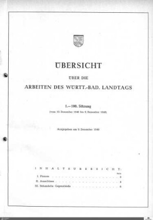 1: Landtag Württemberg-Baden, Sach- und Sprechregister, 1946-1950