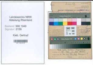 Entnazifizierung Gertrud Kieb , geb. 15.06.1898 (Postsekretaerin)