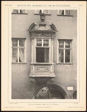 Wohnhaus Adlerstraße, Nürnberg: Ansicht Erker (aus: Blätter für Architektur und Kunsthandwerk, 11. Jg., 1898, Tafel 97)