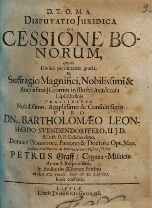 Disputatio Juridica De Cessione Bonorum