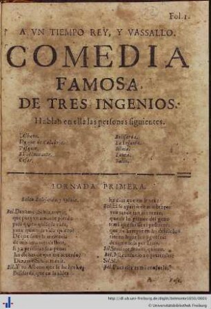 A vn tiempo rey, y vassallo : comedia famosa de tres ingenios: Comedias de diferentes autores