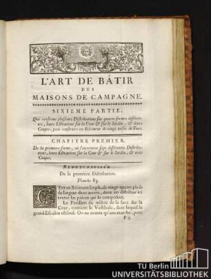 L'Art De Bâtir Des Maisons De Campagne. Sixieme Partie.