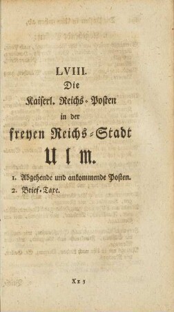 LVIII. Die Kaiserl. Reichs-Posten in der freyen Reichs-Stadt Ulm.
