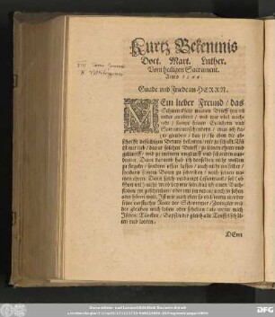 Kurtz Bekennis Doct. Mart. Luther. Vom heiligen Sacrament. Anno 1544.