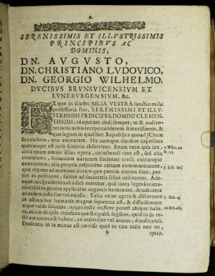 Serenissimis Et Illustrissimis Principibus Ac Dominis, Dn. Augusto, Dn. Christiano Ludovico, Dn. Georgio Wilhelmo [...]