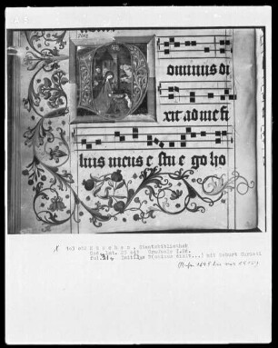 Graduale in zwei Bänden und ein dazugehöriges Antiphonar — Graduale — Initiale D (ominus dixit) mit der Geburt Christi, Folio 31verso