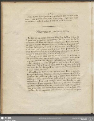 Observations préliminaires