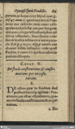 Caput V. De feudi constitutione & confirmatione per investituram