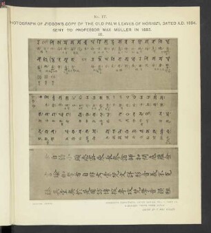 No IV. Photograph of the old palm-leaves of Horiuzi, dated in A. D. 1694. Send to Professor Max Müller in 1883. III.