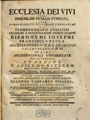 Ecclesia Dei vivi supra immobilem petram fundata