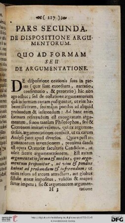 Pars secunda: De Dispositione Argumentorum