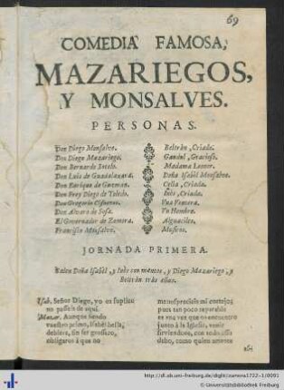 Comedia Famosa, Mazariegos, Y Monsalves.