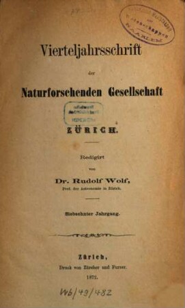 Vierteljahrsschrift der Naturforschenden Gesellschaft in Zürich NGZH. 17, 17. 1872