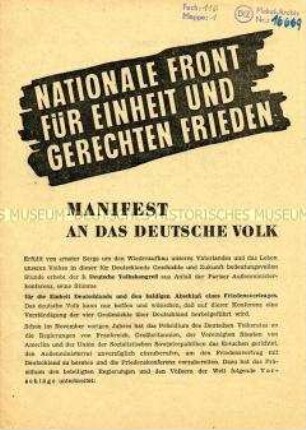 Aufruf des 3. Deutschen Volkskongresses an das deutsche Volk zur Stärkung der Nationalen Front für Einheit und gerechten Frieden