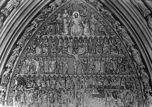 Freiburg im Breisgau, Unserer Lieben Frau, Westvorhalle, Hauptportal, Tympanon: Kreuzigung Christi, Passion Christi
