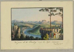 Basteiaussicht bei Rathen in der Sächsischen Schweiz nach Südosten mit Blick auf das Elbtal und die Tafelberge
