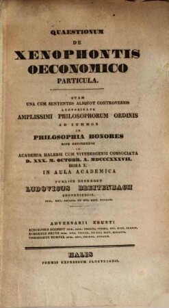 Quaestionum de Xenophontis Oeconomico particula