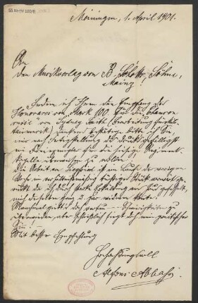 Brief an B. Schott's Söhne : 01.04.1901