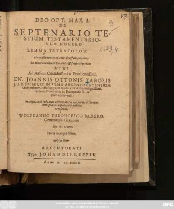 De Septenario Testium Testamentariorum Numero : Lemma Tetracolon ; Ad excußionem cap. 10. extr. de testam. pertinens