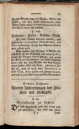 Sechster Abschnitt. Allerley Zubereitungen des Fleisches und Geflügels.