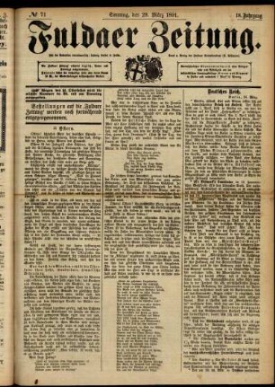 Erste Ausgabe vom Sonntag, den 29. März 1891.
