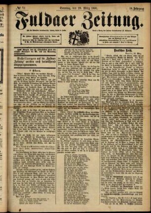 Erste Ausgabe vom Sonntag, den 29. März 1891.