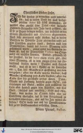 Christlicher Lieber Leser; An den aufrichtigen Leser.