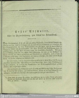 Erster Abschnitt. Lehre der Dezimalrechnung, zum Behuf der Feldmeßkunst