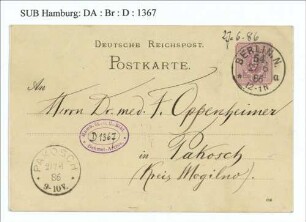 Brief an Franz Oppenheimer