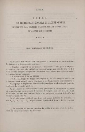 Sopra una proprietà songolare di alcuni numeri dipendente dal sistema particolare di numerazione nel quale sono scritti.