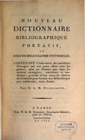 Nouveau dictionaire bibliographique portatif