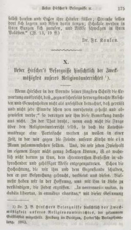 175-190 Ueber Hirscher's Besorgnisse hinsichtlich der Zweckmäßigkeit unseres Religionsunterrichtes : erster Artikel