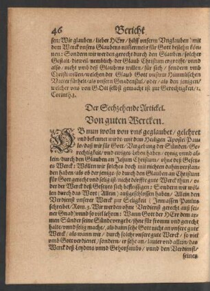 Der Sechzehende Artickel. Von guten Wercken.