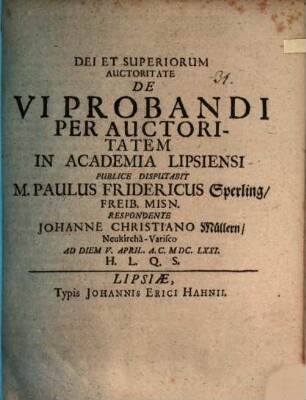 De vi probandi per auctoritatem, diss.
